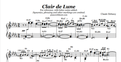 Product image of Clair de Lune sheet music with letters