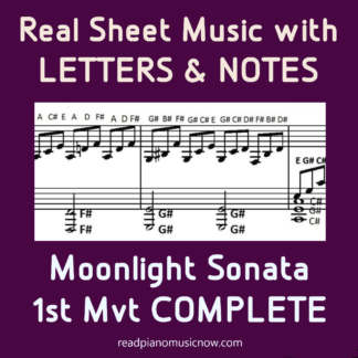 Moonlight Sonata ចលនាទី 1 - តន្ត្រីសន្លឹក Beethoven ដែលមានអក្សរ - រូបភាពផលិតផល។