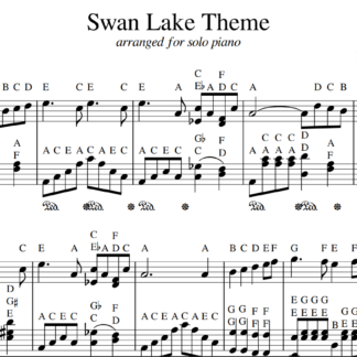 Shembull i imazhit të fletëve të muzikës me temë "Swan Lake" për piano