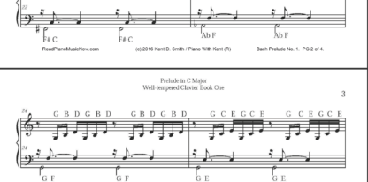 Bach Prelude No. 1 的摘录图像，包括音符标签。