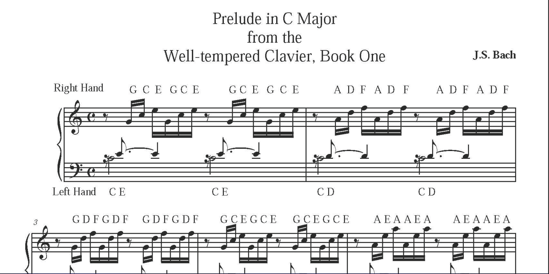 Oficiales Prohibición gramática Bach ~ Preludio en Do (No.1) | Partituras con letras y notas juntas | Clave  bien temperado Bk. 1