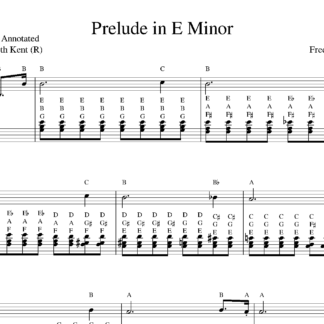 Chopinova prelúdium e mol - noty s písmenami