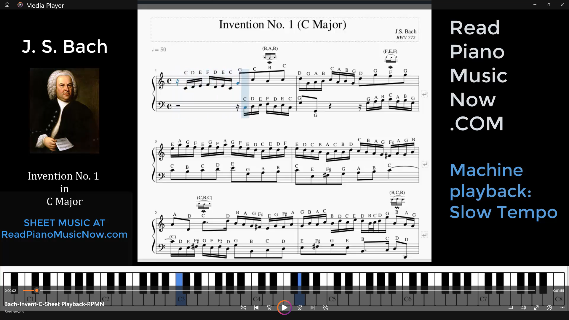 Plasticidad Arenoso carne de vaca Bach's Invention No. 1 | Sheet Music with Letters and Notes Together | Read  Piano Music Now