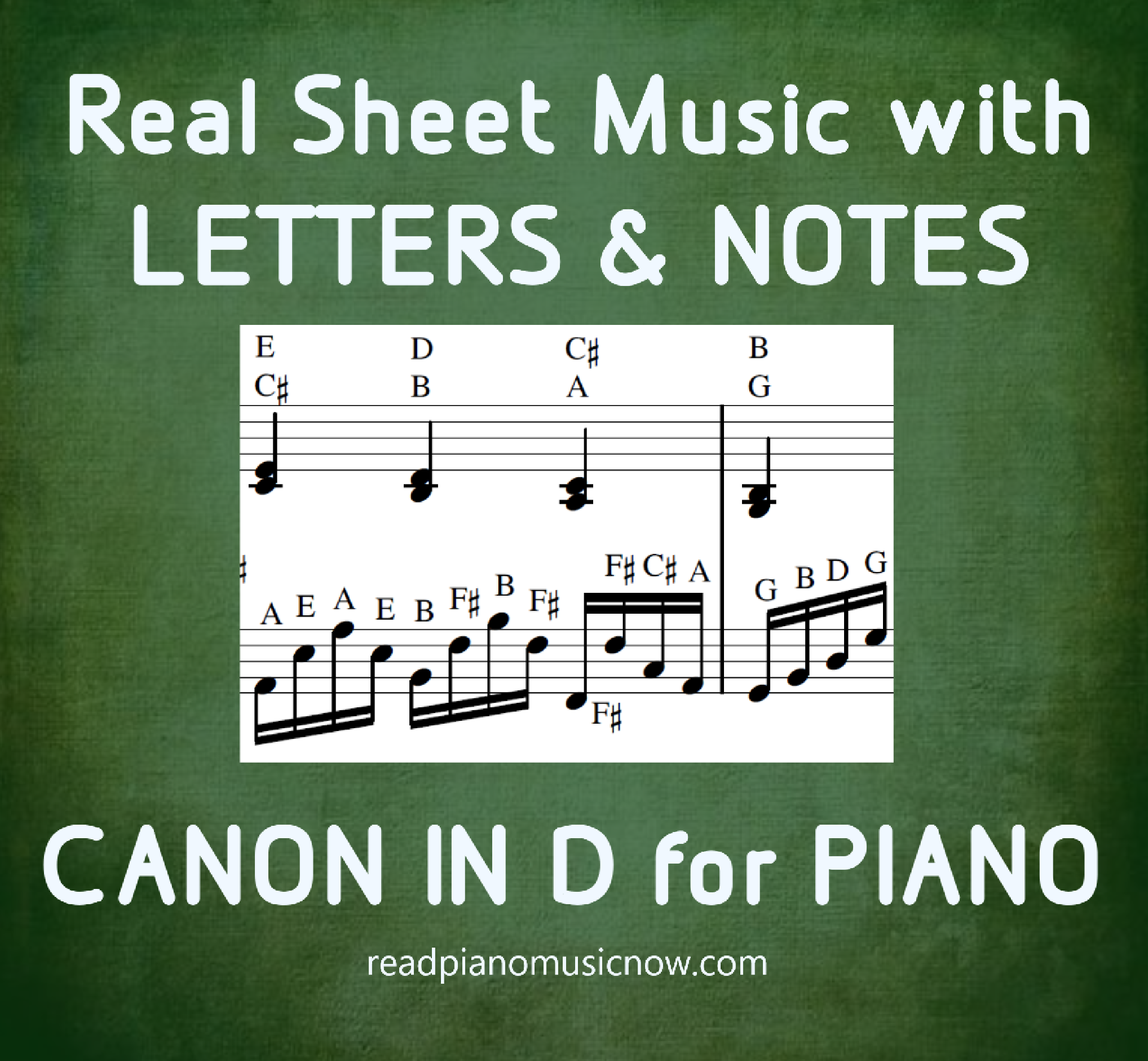 Image of 'Canon in D' sheet music with letters