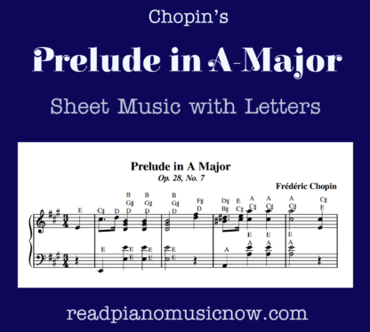 Product image of Chopin's Prelude in A-Major - sheet music with letters and notes together.