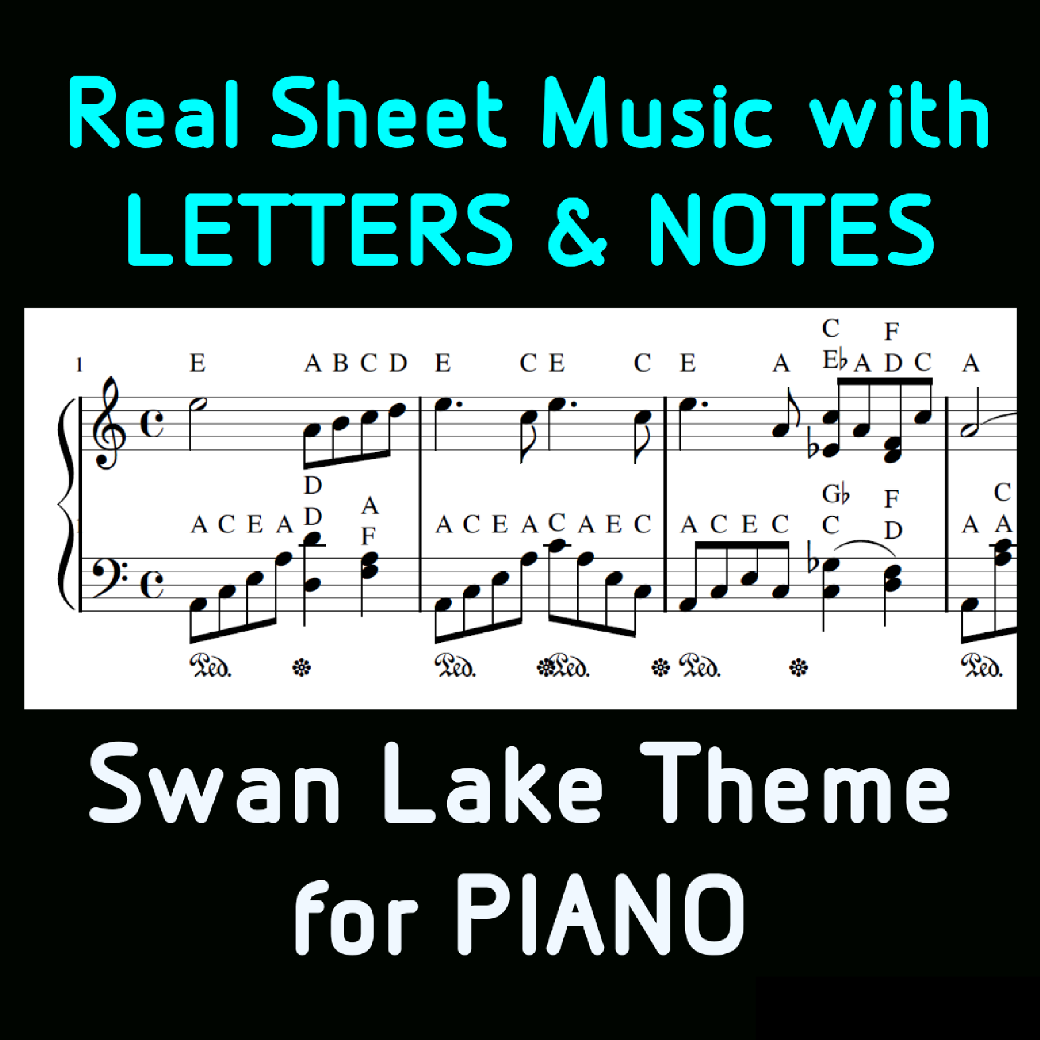 Tema del lago dei cigni, Spartiti per pianoforte con lettere e note  insieme