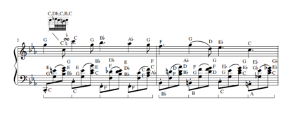 Excerpt image from Chopin's Nocturne in Eb major sheet music with letters from "Piano With Kent" by Kent D. Smith